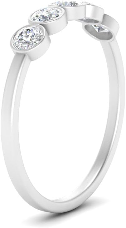 1/6 To 2 1/2 Carat Round Cut Lab Grown Diamond Bezel Five Stone Minimalist Stacking Wedding Band For Women 14K Gold Premium Collection (VS1-VS2 Clarity, E-F-G Color, 0.15-2.50 Ctw)