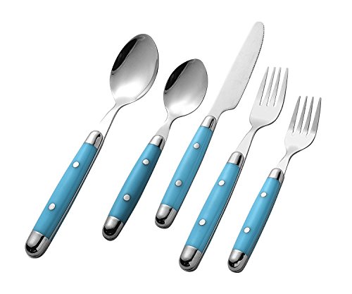 Intriom Kitchenware 20 piece (4-Sets) Cutlery Flatware Set Stainless with Stylish Sturdy Plastic covered Light Blue handles