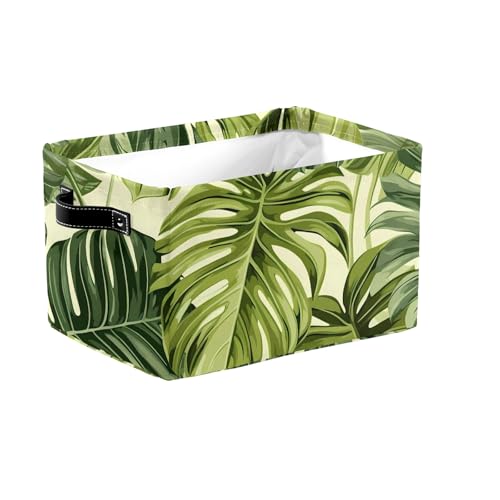 Tropical Palm Leaves Storage Basket Hawaii Large Collapsible Storage Cube Box with Handles Toy...