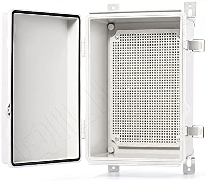 QILIPSU Waterproof Outdoor Junction Box, IP67 ABS Plastic Electrical Enclosure with Mounting Plate, Wall Brackets, Weatherproof Hinged Grey Cover for Projects (11.2"x7.7"x5.1")