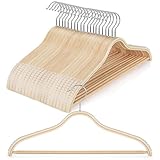 TOPIA HANGER Sleek Wooden Hangers with Non-Slip Rubber Grips, Sweater Hangers No Shoulder Bump, Lightweight Clothes Hangers 20-Pack, 360° Swivel Hook and Pants Bar-CT63N20