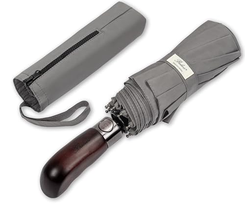 Balios Folding Umbrella Wood Handle Auto Open Close Vented Canopy Metallic Grey option