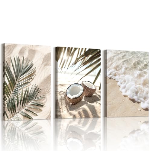 Feuilles de palmier noix de coco tableau triptyque pour deco chambre adulte