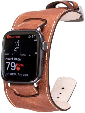 HARDISTON Cuff Watch Band Compatible with Apple 45mm for men & women, Handmade Genuine Leather, Compatible with iWatch Series 11 10 9 8 7 6 5 4 3 2 1 SE Ultra, Wrist Bracelet Band, Large/Band-Brown — view 8