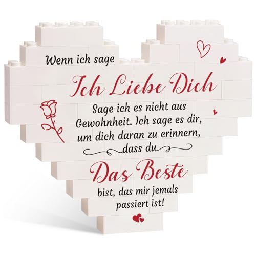SKYYUE Ich Liebe Dich Geschenke für Frauen und Männer, Geschenke für Paare Liebe Geburtstagsgeschenk Partner Jahrestag Geschenk für Sie und Ihn, Herzförmige Bausteine Liebe Geschenk Hochzeitstag