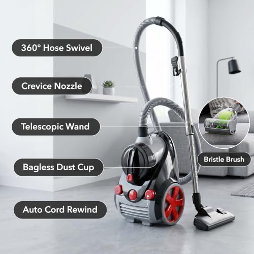 Image of OVENTE Bagless Canister Vacuum Cleaner with Sofa Brush, 1200W, Black ST2010