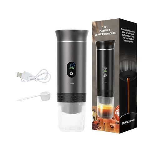 HASANBAY Cafetera de una sola porción, autocalentable, 4 tazas por carga, cafetera portátil para viajes y caravanas, cafetera espresso portátil con USB-C funciona con cápsulas y molidos