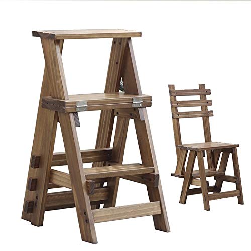 Chaise escabeau pliante en bois triple escalier multifonction, noyer vert