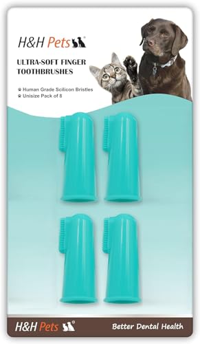 H&H Pets Dog Finger Toothbrushes - Professional Pet Finger Dental Brush Set for Dogs Puppies Cats Soft Bristles Size Small 4 Count-Silicon
