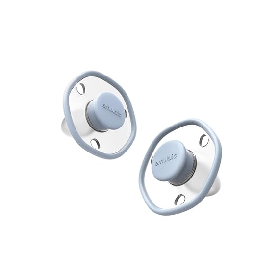 An Emulait medical grade silicone pacifier with a unique breast-like shape.