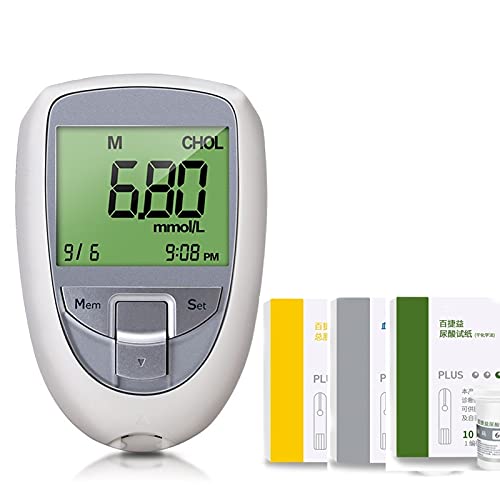 ZHIERPIUS Blood Sugar Test Kit, Home 3 in 1 Accurate Detection of Blood Glucose Uric Acid Cholesterol Tester Blood Glucose Uric Acid Cholesterol Test Paper