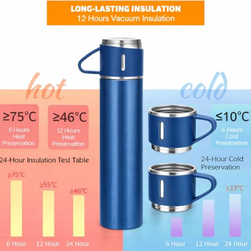 Image of Stainless Steel Hot & Cold Vacuum Flask with Cups | Premium Travel Set