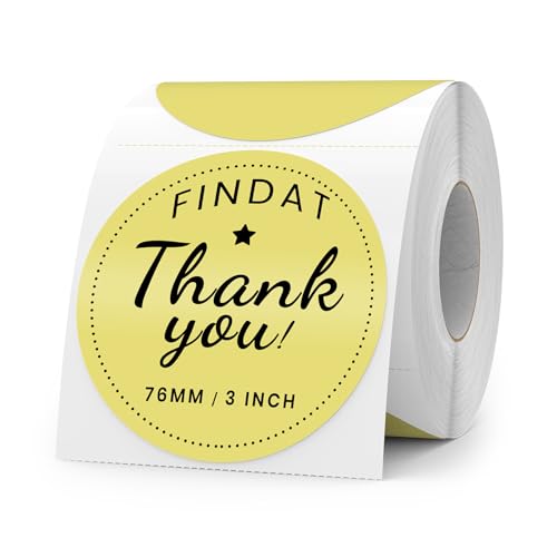 FINDAT Round Thermal Labels Yellow 3 Inch Dot Vinyl Printer Sticker 500 PCS