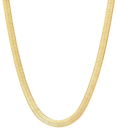 Fiusem Gold Plated Necklace for Women, 14K Gold Plated Herringbone Chain Necklaces, Snake Choker Chain for Women, 16 Inches, Stainless Steel, No Gemstone
