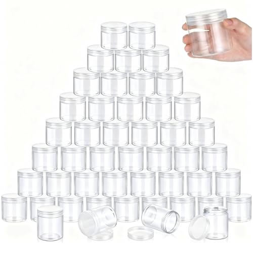 SATINIOR 100 Pcs Plastic Jars with Lids Small Containers Lids Wide Mouth Small Plastic Containers for Lotion Cream Rhinestones Body Butters Travel Storage(8 oz, Clear)