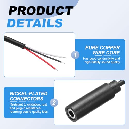 PATIKIL Cable AUX 3.3FT Jack 3.5mm Hembra a Cable Abierto 4 Pcs miniatura 4