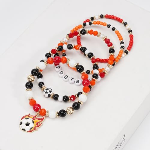 Image of Football Baseball Soccer Beaded Bracelets for Women Stackable Game Day Sports Theme Bracelet