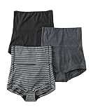[ニッセン] ショーツ パンツ セット 3枚組 はらまき付 お腹らくちん 綿混 ストレッチ インナー レディース M ボーダー+黒+チャコール杢