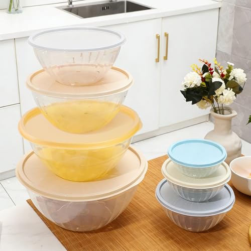 Set de 7 Tazones Plásticos con Tapa, Multicolor, para Ensalada miniatura 7