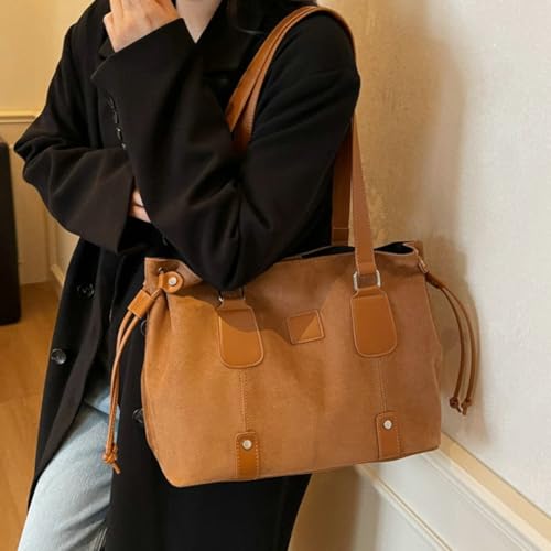 Top Handle Purse for Women Faux Suede Tote Satchel Bag Fall Handbag Retro Shoulder Bag for Work Everyday Underarm Purses4
