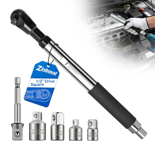 Zinboval 1/2 Impact Offset Extension Wrench Heavy Duty Impact Wrench Extender for Electric Drill Offset Ratchet Extender for Tight Spaces with 4 Socket Adapter 1 Drill Bit Adapter