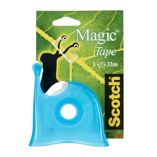 Scotch Dispensador de Cinta en Forma de Caracol en Expositor Mixto (Azul, Blanco, Verde o Rosa) + Scotch Magic Cinta invisible, 1 Rollo de 19 mm x 33 m