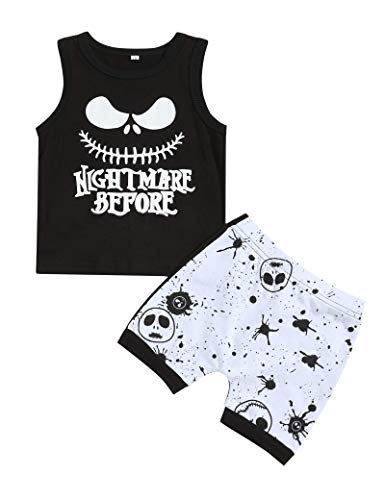 Toddler Baby Boy Clothes Summer Outfit Cute Top Skull Shorts Vest Infant Clothing Set 2PCs(12-18M)