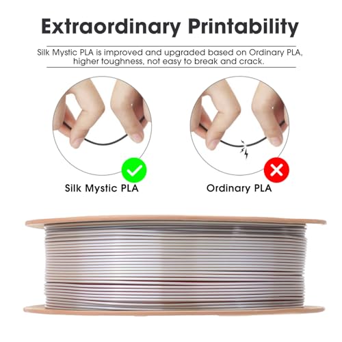Image of eSUN Silk Mystic PLA Filament 1.75mm, Shiny Silk Three Color Co Extrusion 3D Printer Filament, 1KG (2.2 LBS) Spool 3D Printing Color Change Filament for 3D Printers,Gold Silver Copper