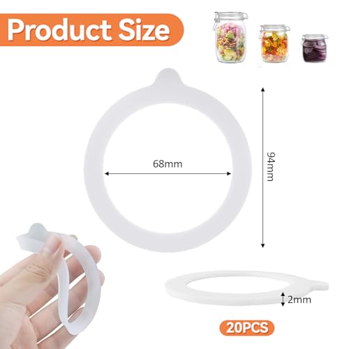 20 Stück Silikon Ersatz Dichtungen, Silikon Glasdichtungen Weiß, Auslaufsichere Gummidichtungen, Dichtungen Dichtring Einmachglas, Dichtringe Einweckgläser, Wiederverwendbar Gummidichtungen für Gläser