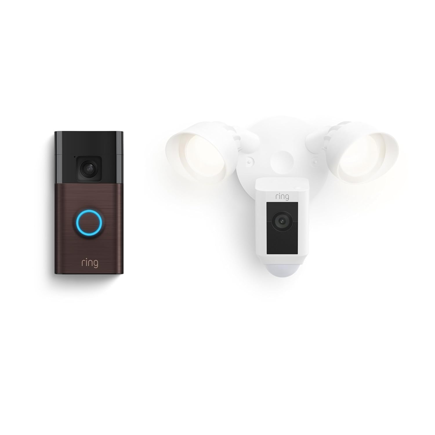 Ring Battery Doorbell Venetian Bronze + Ring Floodlight Cam Plus White