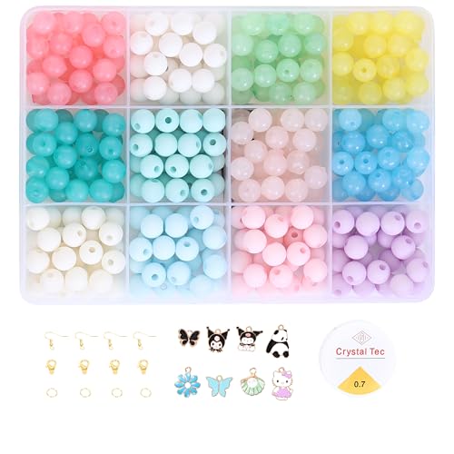 Image of Ambitieux DIY Bracelet Making Kit for Girls - 12 Types Colorful Beads with Charms, Elastic Thread, Earrings, Clasps & Rings - Jewellery Craft Kit for Kids, Birthday Return Gift, Rakhi Special Set for 2 3 4 5 6 7 8 9 10 years (8mm Moon Matt)