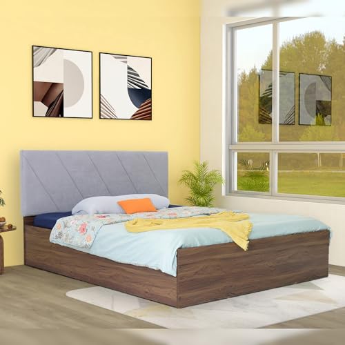 Image of DF2H Bed | 1 Year Warranty | Double Bed, Queen Size, Sutra Premium Upholstery, Non-Woven & Fabric Base + 3mm MDF, Walnut Colour (Melamine Finish)