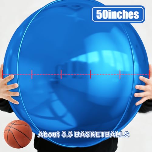 Image of 50 Inch Metallic Dark Blue Round Foil Balloons 3pcs Large Foil Ball Balloon | Jumbo Giant Helium 4D Ball Balloons for Birthday Party, Graduation, Wedding, Christmas, New Year, Disco Prom Party Decoration