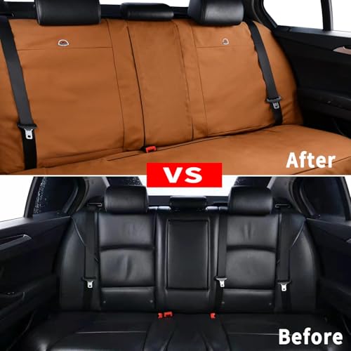 Image of Coverado Universal Car Back Seat Covers - Canvas Rear Seat Cushions for Kids & Dogs, Fits Most Vehicles Trucks SUVs - Khaki