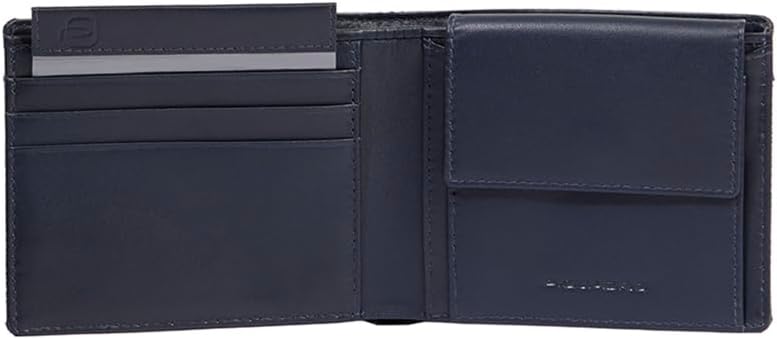 Piquadro Mens Wallet with Coin Compartment Leather and Fabric Blue