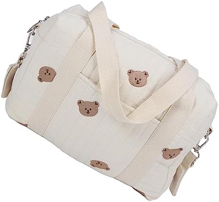 TIKATARER Baby Stroller Storage Bag, Multifunctional Reusable Zippered Handbag with Inner Pockets for Diaper Essentials Mom Travel Accessories (Bear Bag) - 4