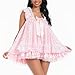 Satini Lingerie Satin Sissy Babydoll Ruffles Frilly Lace Nightie Negligee Cosplay Nightwear Dress (Baby Pink - White, XXL)