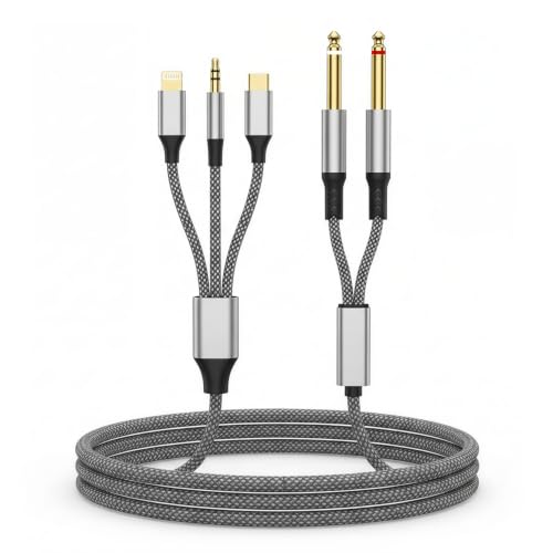 Image of Verilux Multi Lighting to Dual 6.35mm 1 /4 inch TS Mono Stereo Y-Cable Splitter | 3 in 1 to Dual 1 /4-inch Audio Cable Compatible for Smartphones, Computers, Phones /Pads Amplifiers, Speakers, Headphones