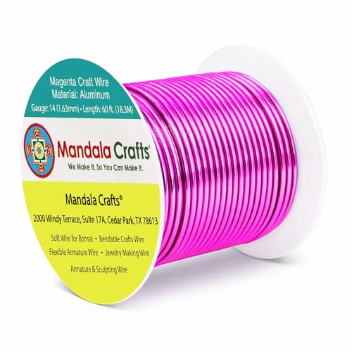Image of Mandala Crafts 14 Gauge Magenta Anodized Aluminum Craft Wire, 60 FT | Colored, Flexible, Bendable, for Bonsai, Armature, Sculpting, Wire Wrapping, Jewelry Making, Weather & Tarnish Resistant