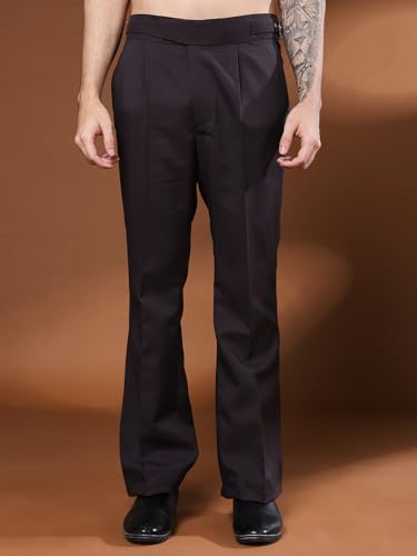 Image of Mens Beige Gurkha Pants with Classic Buckle Closure Premium Casual Bell Bottom Trousers for Men High Waist Pleated Formal & Casual Wear Pant Stylish Retro Flared Bottom Pant