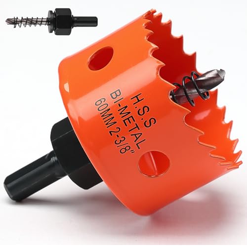 Image of Hole Saw 60mm, Hole Saw with Drill Bit for Wood, Orange Bi-Metal Hole Cutter Smooth Cutting for Soft Metal, Drywall and Plastic