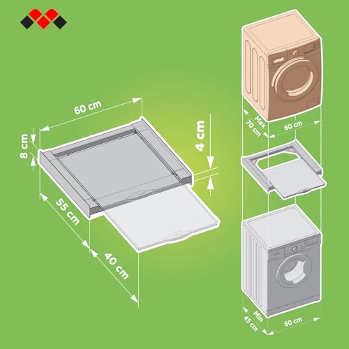 Meliconi Torre Evo L60, Universelles Zwischenbaurahmen für Trockner und Waschmaschine, Vormontiert, mit Abnehmbarem Holzboden, Sicherheitsgurt Inklusive, Tragfähigkeit: 250 kg, Weiß