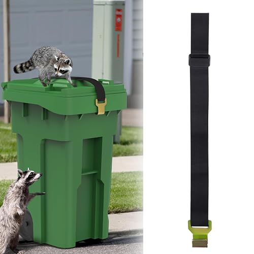 Image of Trash Can Locks for Animals, Bear Proof Trash Can Lock, Garbage Can Lid Lock for Raccoons, Strong Outdoor Trash Bin Bungee Cord Strap, Adjustable Garbage Can Security Strap-Black