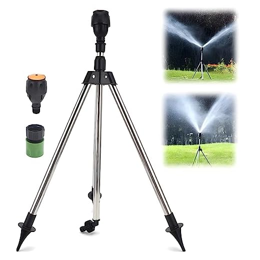 Upgraded Automatic Rotating Tripod Sprinkler, Stainless Steel Rotary Irrigation Tripod Telescopic Support Sprinkler with 360 Degree Large Area Coverage, Watering Sprinklers for Lawn Yard Garden (A1)