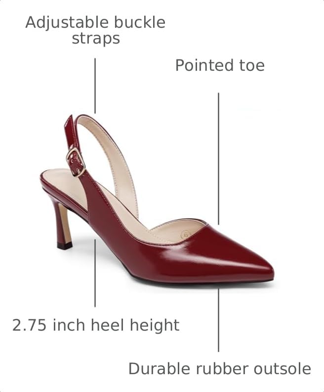 Image of Womens Slingback Heels Low Kitten Pumps Pointed Toe Stiletto Elegant Office Dress Shoes