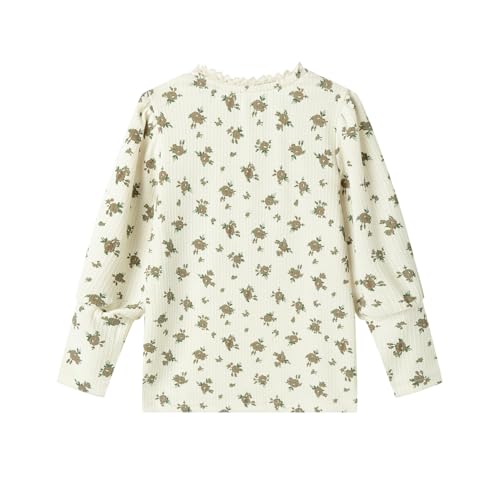 Image of Mud Kingdom Girls Long Sleeve T-Shirts Crew Neck Tee Pullover Floral Button Retro Casual Tops