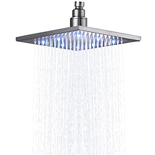 Saeuwtowy 10 Inch Large Square Rainfall LED Shower Head High Pressure Bathroom Showerhead Chrome Finish