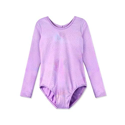 HOZIY Leotards for Girls Ballet Gymnastics Sleeveless Long Sleeve Colorful Sparkles Aqua Blue Pink Purple Solid 3-4T Long Sleeve-purple