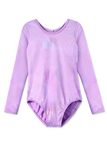 HOZIY Leotards for Girls Ballet Gymnastics Long Sleeve Sparkles Navy Black Pink 2-10 Years Old (110(3-4y), Long Sleeve Purple)