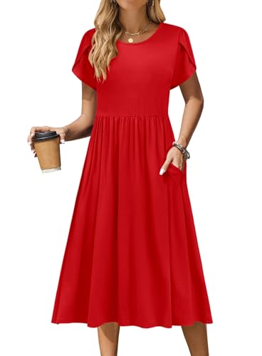 Image of Zeagoo Womens Summer Dresses Casual Aline Midi Dress Short Sleeve Floral Tshirt Dress Flowy Beach Sundresses with Pockets
